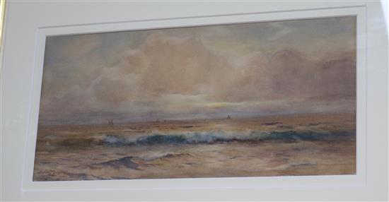 Warne Browne, watercolour, fishing boats off the coast, signed, 6.5 x 13.5in.